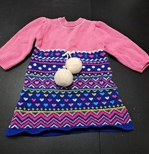 Heartstrings Baby Pink Sweater Dress With Multi Color Patterns  Size 3-6mo